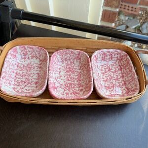 Vintage Gerald Henn Pink Speckled Ceramic Dishes in Basket 1998